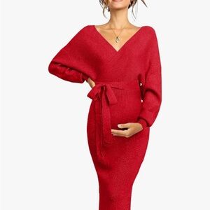 Red Maternity Wrap Sweater Dress Size Large